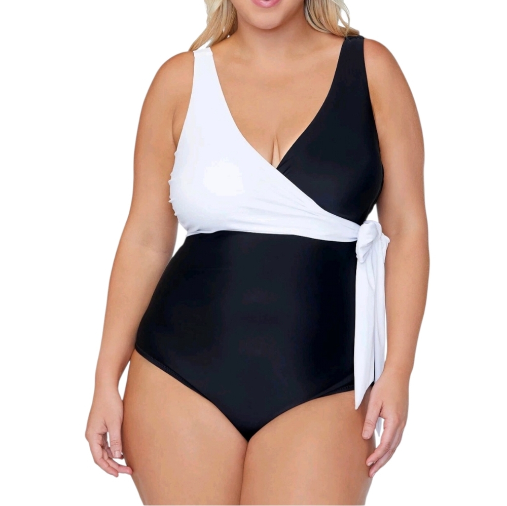 Raisins Curve Black Trendy Plus Size Colorblocked One Piece Swimsuit SZ:20W